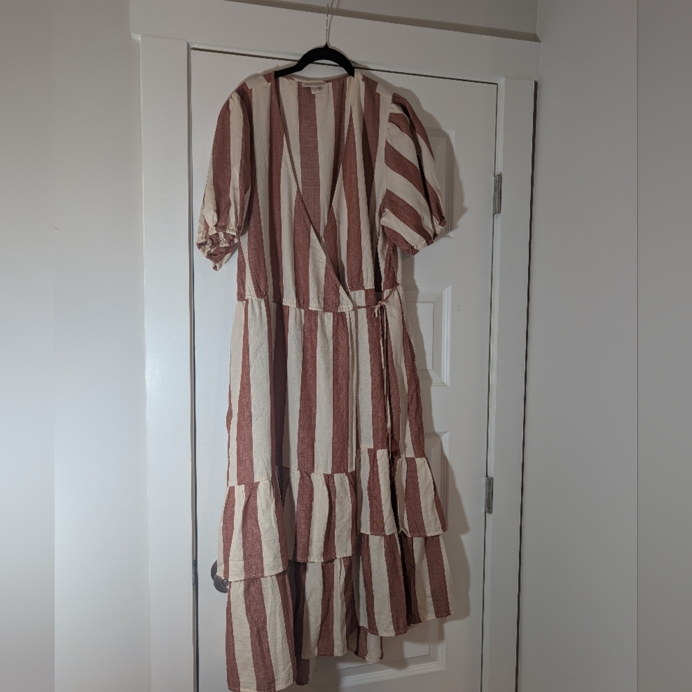 Knox Rose Rust and Cream Tiered Wrap Dress Size XL - Picture 3 of 7